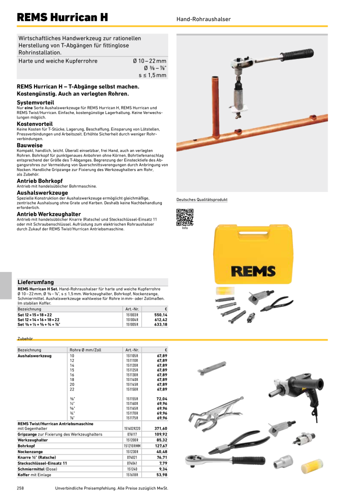 REMS Hauptkatalog Rohrbearbeitung Nb. : 1937 - Page 258