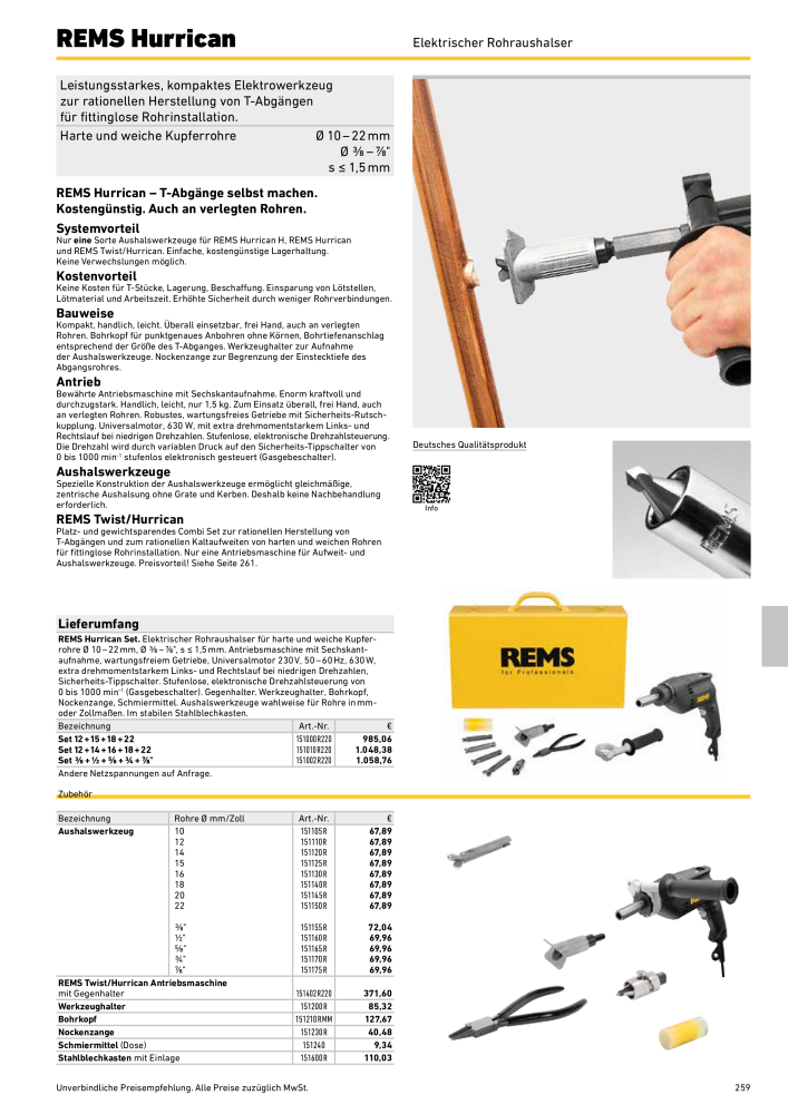 REMS Hauptkatalog Rohrbearbeitung NR.: 1937 - Pagina 259