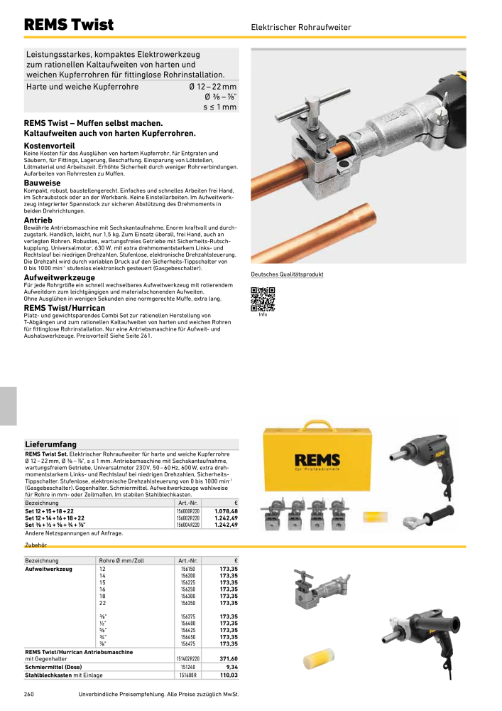 REMS Hauptkatalog Rohrbearbeitung Nb. : 1937 - Page 260