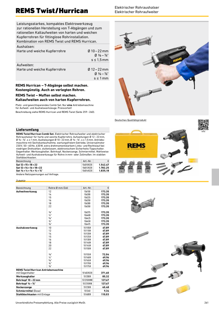 REMS Hauptkatalog Rohrbearbeitung NR.: 1937 - Seite 261