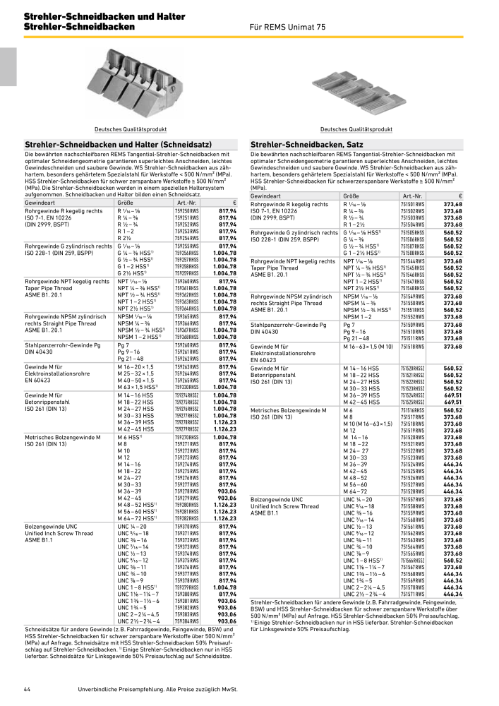 REMS Hauptkatalog Rohrbearbeitung NR.: 1937 - Side 44