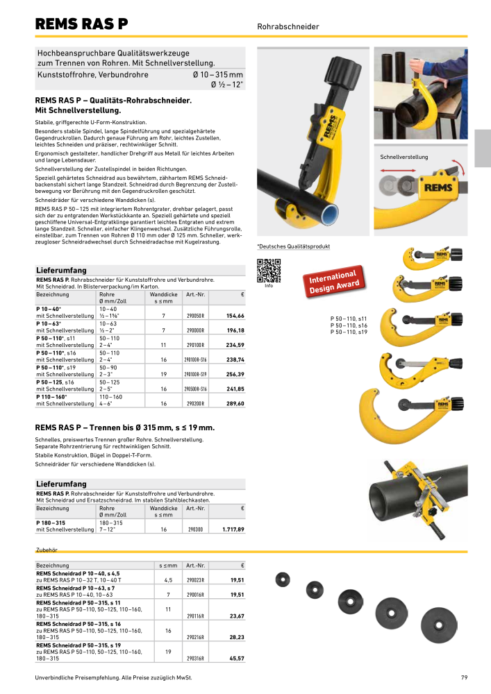 REMS Hauptkatalog Rohrbearbeitung Nb. : 1937 - Page 79