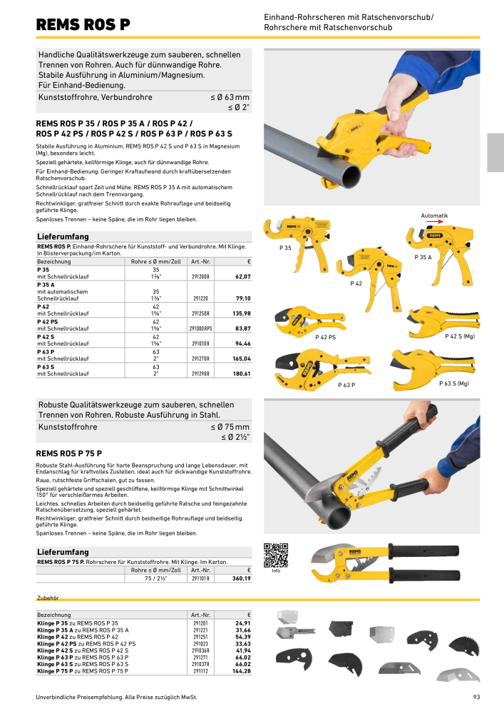 REMS Hauptkatalog Rohrbearbeitung Č. 1937 - Strana 93