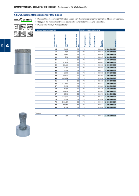 Bosch Diamanttrockenbohrer X-LOCK Best for Ceramic Dry Speed, 55 x 35 mm 2608599017