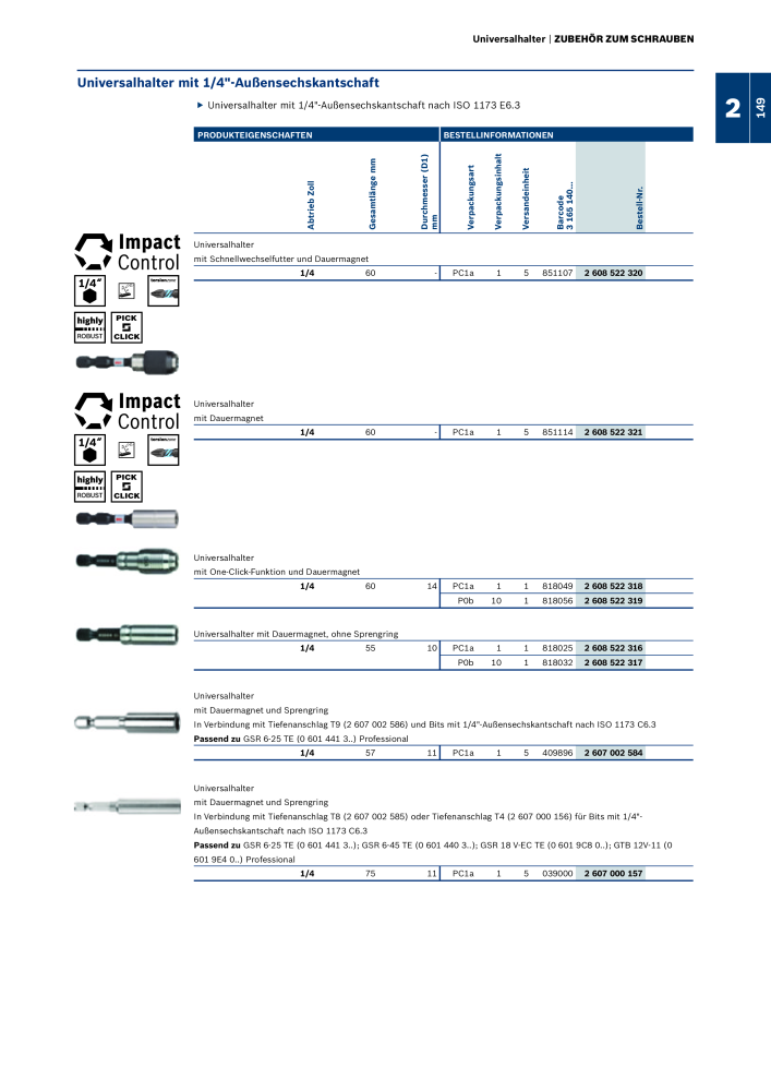 Bosch - Zubehörkatalog NO.: 1941 - Page 149