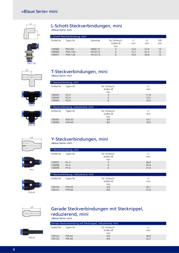 Riegler T-Steckverbindung »Blaue Serie« mini, red., Schlauch-Außen-ø 4/3 109095