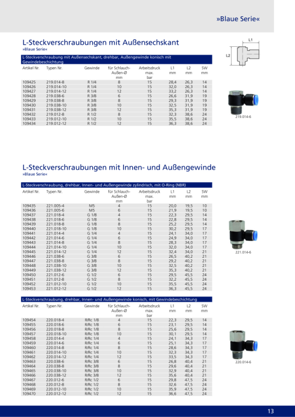 Riegler L-insteekkoppeling »Blue Series«, draaibaar, Rc/R 1/8 i./a., Ø4mm 109454