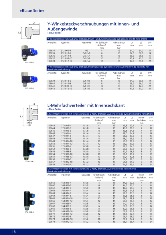 Riegler Y-hoek-insteekfitting »Blue Series« draaibaar, G 1/4 i./a. 109636