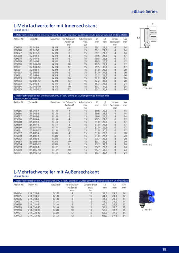 Riegler Y-hoek-insteekfitting »Blue Series« draaibaar, G 1/4 i./a. 109636