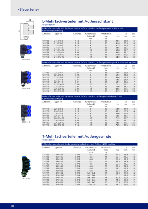 Riegler T-meervoudige verdeler “Blue Series”, draaibaar, G 3/8 buiten, Ø 4x8 135709