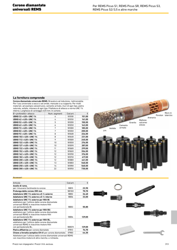 REMS Foretti diamantati universali UDKB 92x420xUNC 1 1/4 181040 R