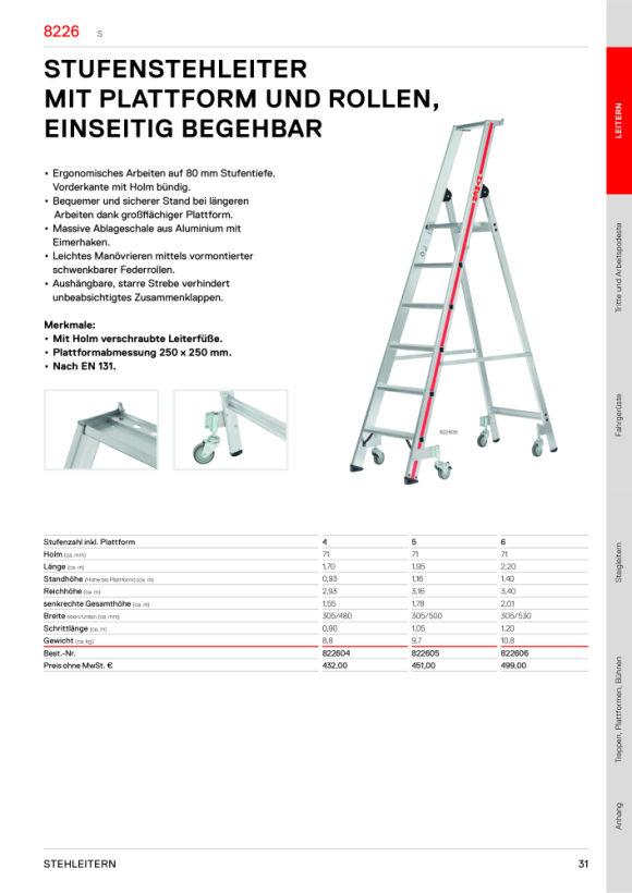 HYMER Stufenstehleiter mit Plattform, einseitig begehbar, 10 Stufen, Standhöhe 2,32 m 802610