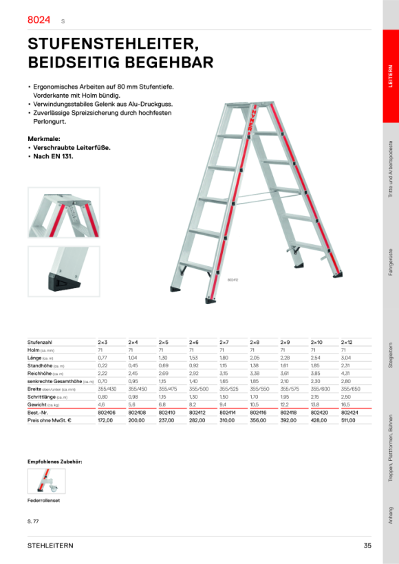 HYMER Stufenstehleiter mit Plattform, einseitig begehbar, 4 Stufen, Standhöhe 0,88 m 402604