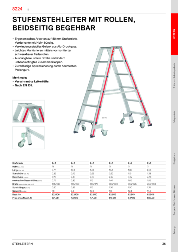 HYMER Stufenstehleiter, beidseitig begehbar, 2x7 Stufen, Länge 1,77 m 602414