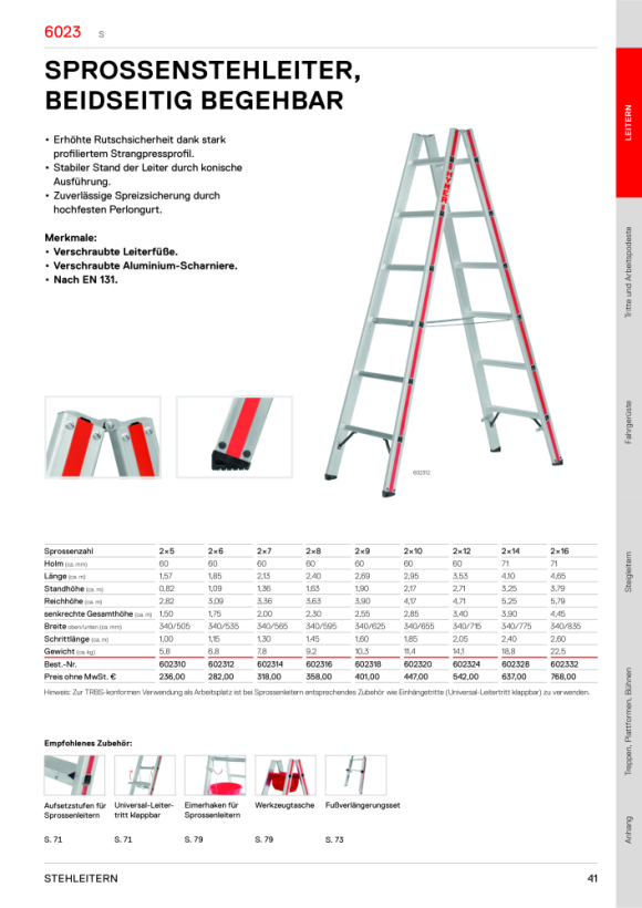 HYMER Sprossenstehleiter, beidseitig begehbar, 2x8 Sprossen, Länge 2,33 m 402316