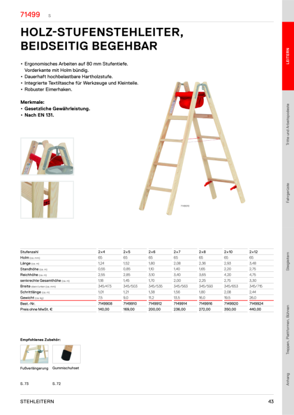 HYMER Holz-Stufenstehleiter, beidseitig begehbar, 2x4 Stufen, Länge 1,24 m 7149908