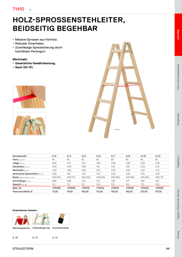 HYMER Holz-Sprossenstehleiter, beidseitig begehbar, 2x7 Sprossen, Länge 2,08 m 7141014