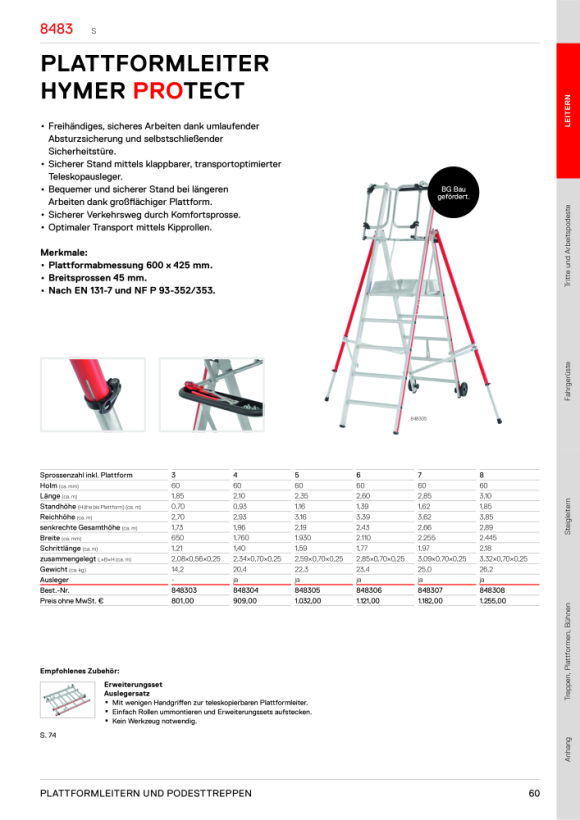 HYMER Plattformleiter HYMER ProTect+, 5-8 Sprossen, Standhöhe 1,15-1,77 m 848408