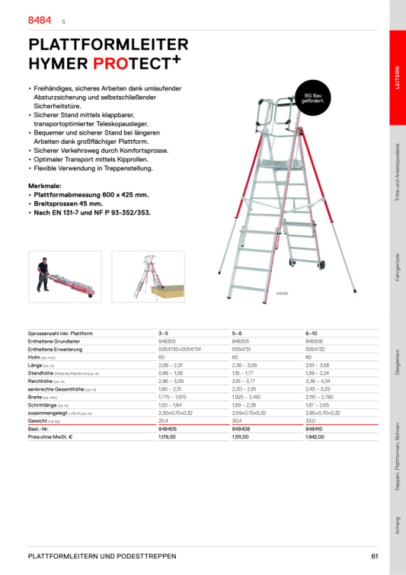 HYMER Plattformleiter HYMER ProTect+, 5-8 Sprossen, Standhöhe 1,15-1,77 m 848408