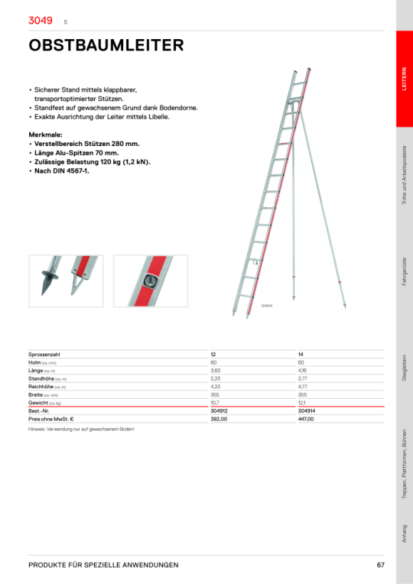 HYMER Glasreinigerleiter, 3-teiliger Satz, 18 Sprossen, Länge 5,70 m 501718