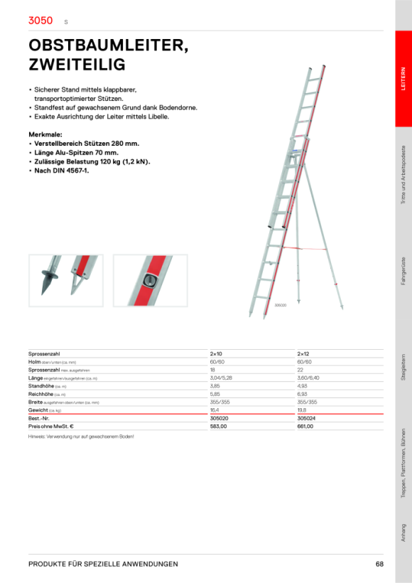 HYMER Obstbaumleiter, zweiteilig, 2x12 Sprossen, Länge eingef. 3,60 m / ausgef. 6,40 m 305024