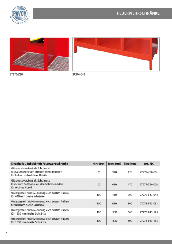 Pavoy Fw-Schrank, Untergestell anstatt Füßen, 1230 mm breit, 100 mm hoch 27276-E43-123