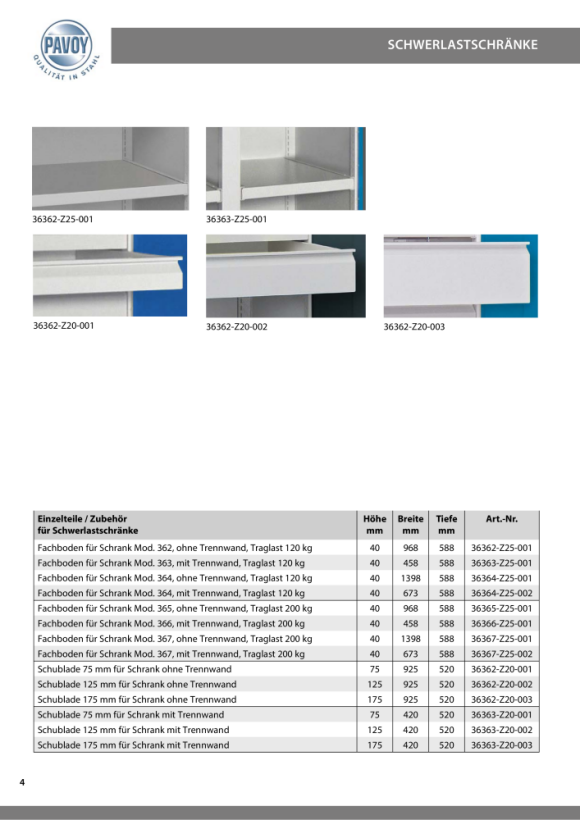 Pavoy Einlegeboden 500 inkl. Führung, Schwerlastschrank 36363-Z25-001