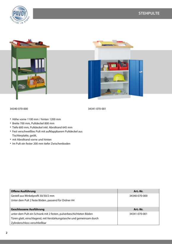 Pavoy Werkzeugschrank-Kombi mit Pult und Rahmen 1270/500/500, 1 Ausziehboden 32370-050-034