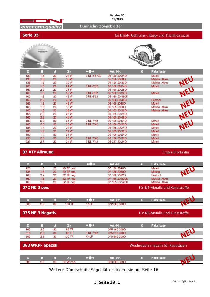 EDN Sägeblätter - Gesamtkatalog NR.: 20068 - Seite 40