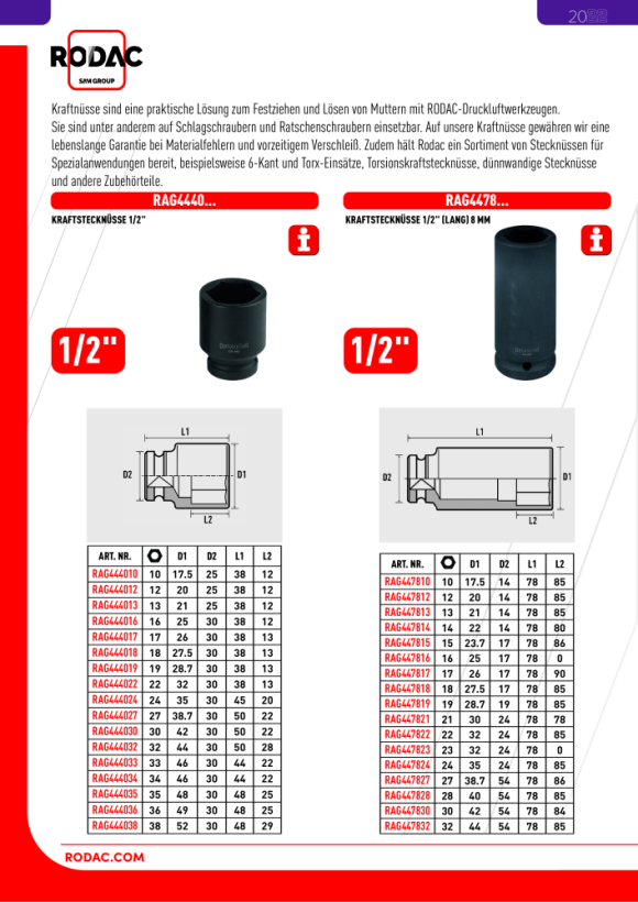 Rodac Kraftstecknuss 1/2" (kürz) 33 mm RAG444033