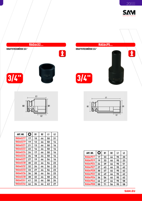 Rodac Kraftstecknuss 1/2" (lang) 22 mm RAG447822