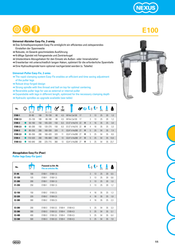 Nexus E100-1 Universal-Abzieher EASY-FIX, 2-armig (90x100)mm