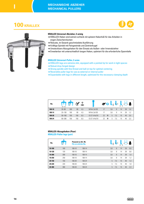 Nexus 100-10 KRALLEX Universal Abzieher, 2-armig (90x100)mm 