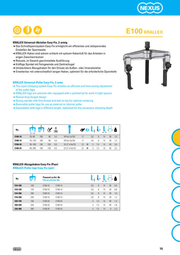 Nexus 100-10 KRALLEX Universal Abzieher, 2-armig (90x100)mm 