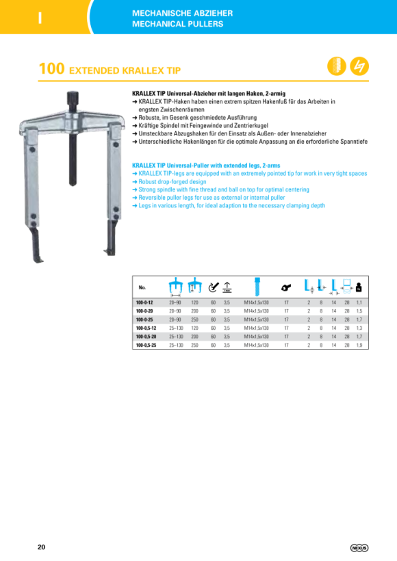 Nexus 100-0,5-25 KRALLEX TIP Universal-Abzieher mit langen Haken, 2-armig (130x250)mm