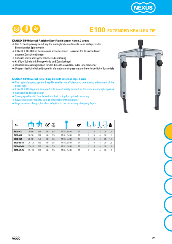 Nexus 100-0,5-25 KRALLEX TIP Universal-Abzieher mit langen Haken, 2-armig (130x250)mm