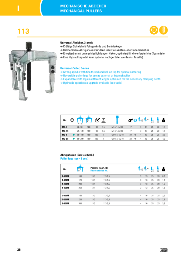 Nexus E113-1 Universal-Abzieher EASY-FIX, 3-armig (90x100)mm