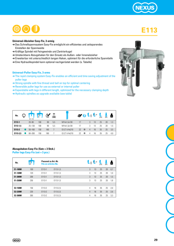 Nexus E113-1 Universal-Abzieher EASY-FIX, 3-armig (90x100)mm