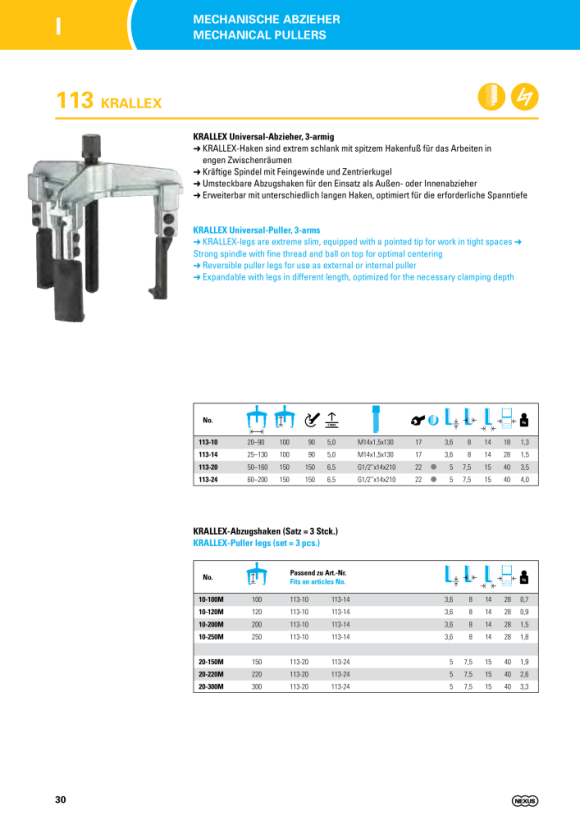 Nexus E113-10 KRALLEX Universal-Abzieher EASY-FIX, 2-armig (90x100)mm