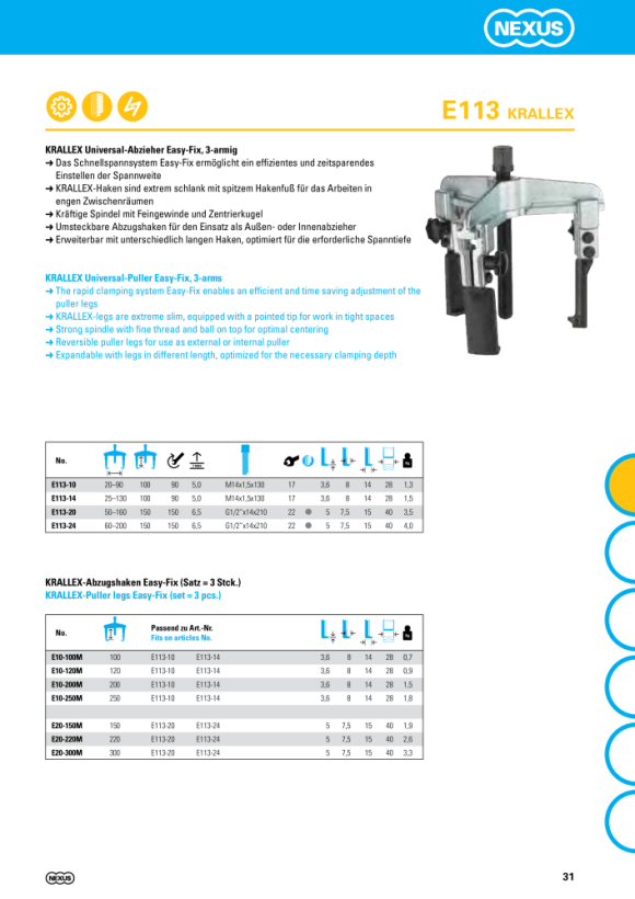 Nexus E113-10 KRALLEX Universal-Abzieher EASY-FIX, 2-armig (90x100)mm