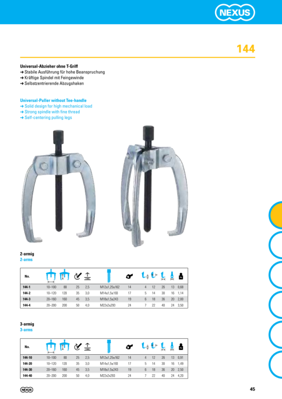 Nexus 144-10 Universal-Abzieher ohne T-Griff, 3-armig (100x80)mm