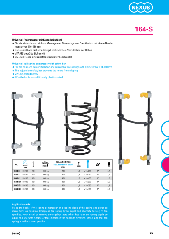 Nexus 164-P MacPherson-Federspanner mit Sicherheitsbügel - Spanndrm. 110-180mm - Arbeitsbereich 240mm