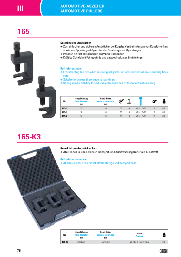 Nexus 165-SHM3 Klemmschrauben-Ausdrücker Satz mit Fetthydraulik-Spindel No. 110