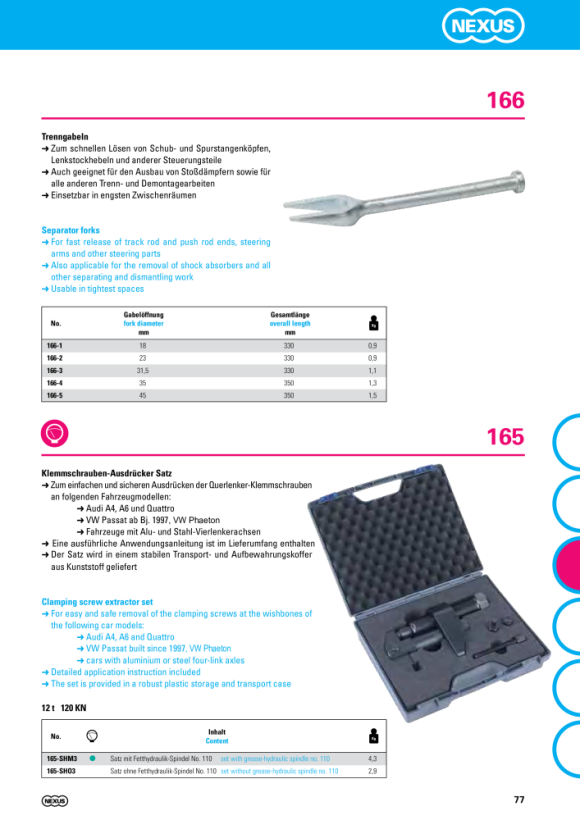 Nexus 165-SHM3 Klemmschrauben-Ausdrücker Satz mit Fetthydraulik-Spindel No. 110