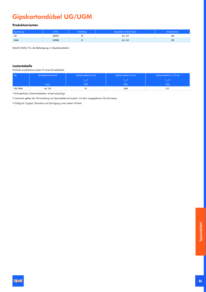 Upat-Befestigungstechnik - Hauptkatalog Nb. : 20114 - Page 87