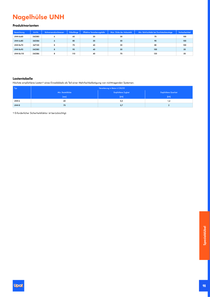 Upat-Befestigungstechnik - Hauptkatalog NR.: 20114 - Seite 99