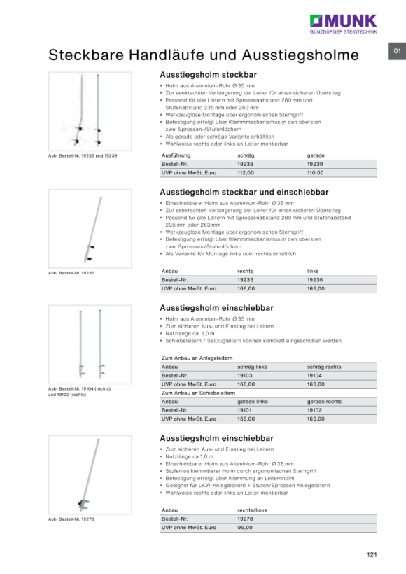 MUNK Ausstiegsholm steckbar gerade 19239