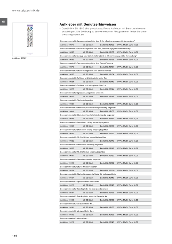 MUNK Information stickers for push-up extension and rope-extension ladders over 3 m Sticker 19025 19144