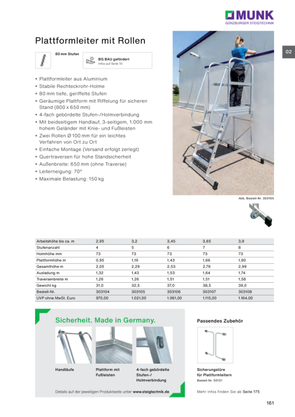 MUNK Plattformleiter mit Rollen 7 Stufen 303107