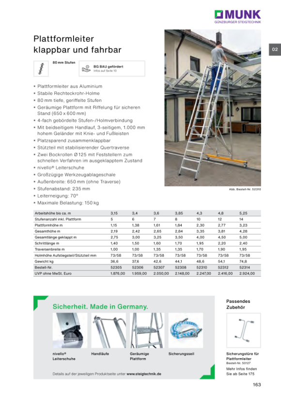 MUNK Plattformleiter fahrbar 8 Stufen 52508